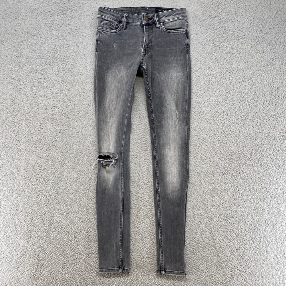 AllSaints Skinny Jeans Womens 24 Mast Damaged Mid Rise Distressed Gray‎ Stretchy